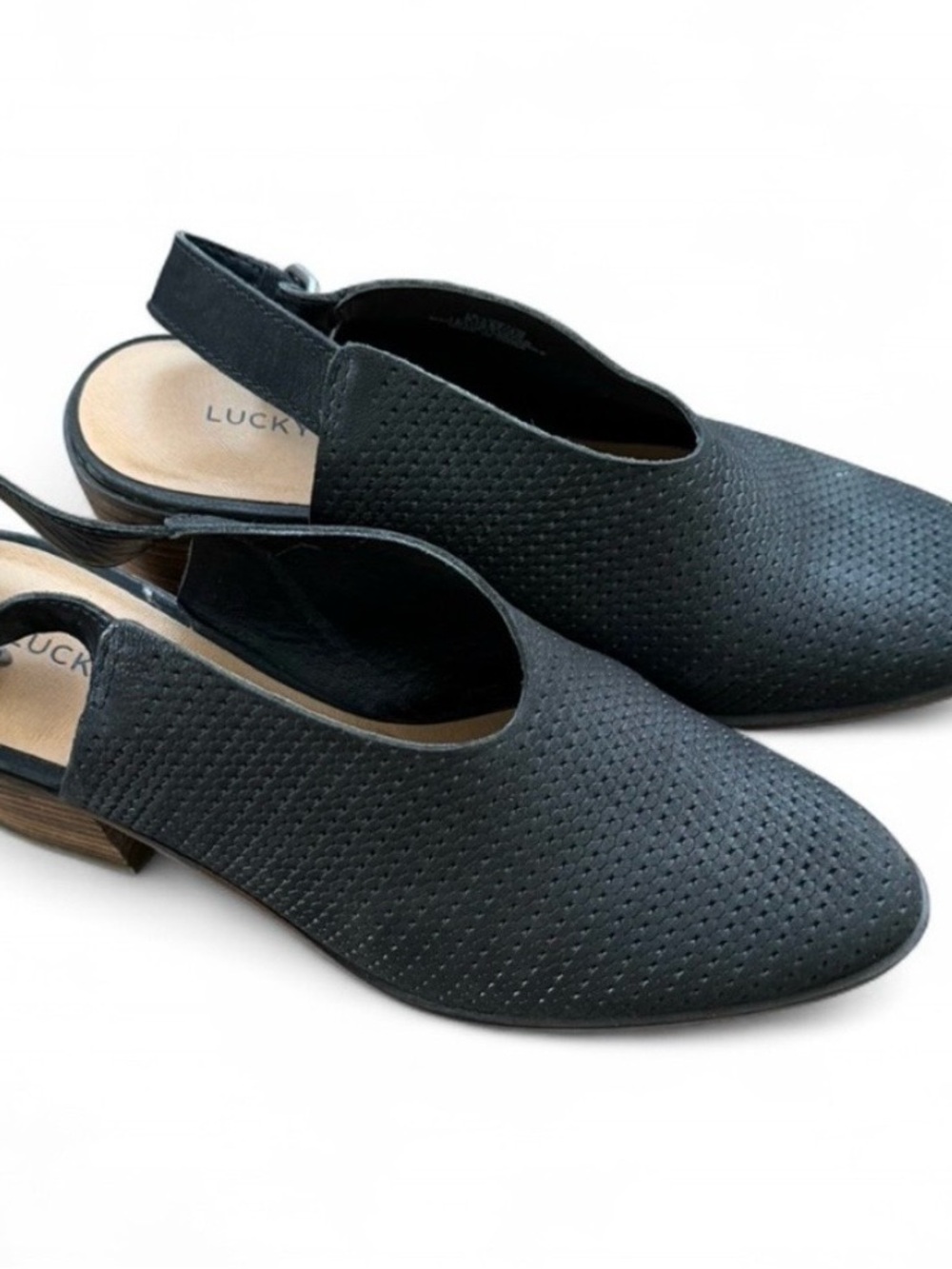 Lucky Brand Black Perforated Slingback Mules